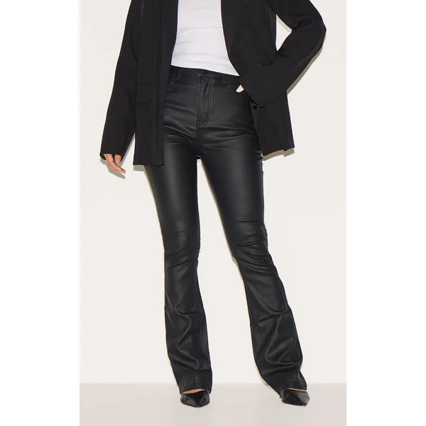 Black Coated Denim Flares