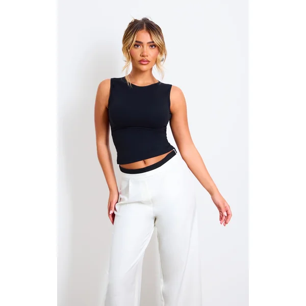 Black Contour Crew Neck Fitted Vest Top