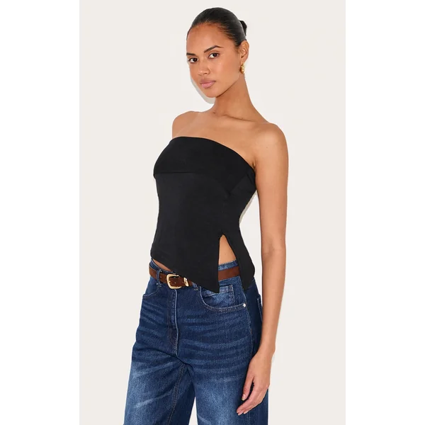 Black Contour Jersey Asymmetric Hem Bandeau Top