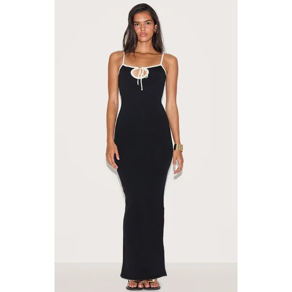 Black Contrast Knit Dress