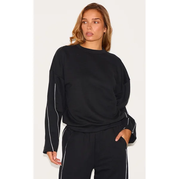 Black Contrast Piping Detail Sweatshirt