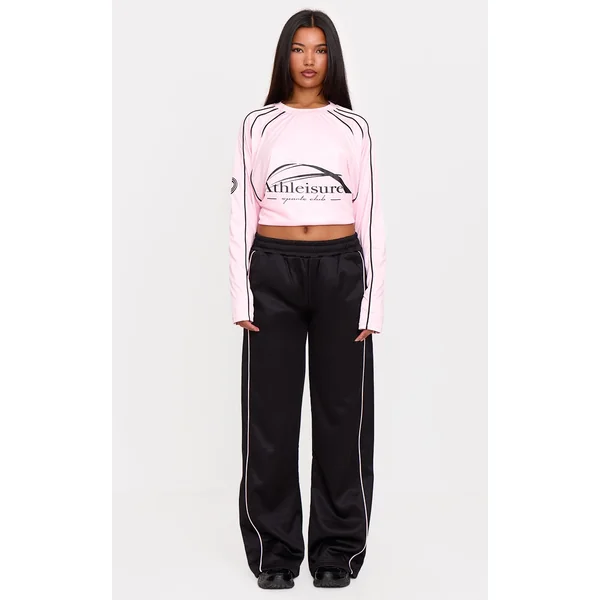 Black Contrast Piping Straight Leg Sweatpants