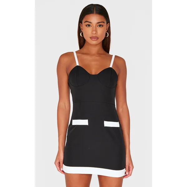 Black Contrast Pocket Detail Mini Dress