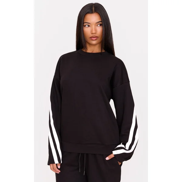 Black Contrast Striped Oversized Sweatshirt