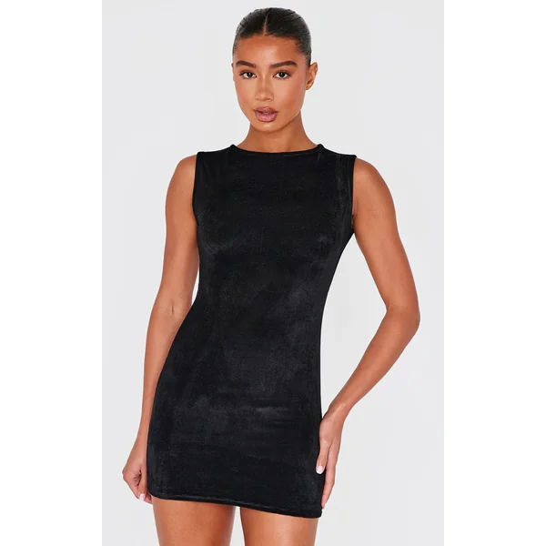 Black Cord Boat Neck Mini Dress
