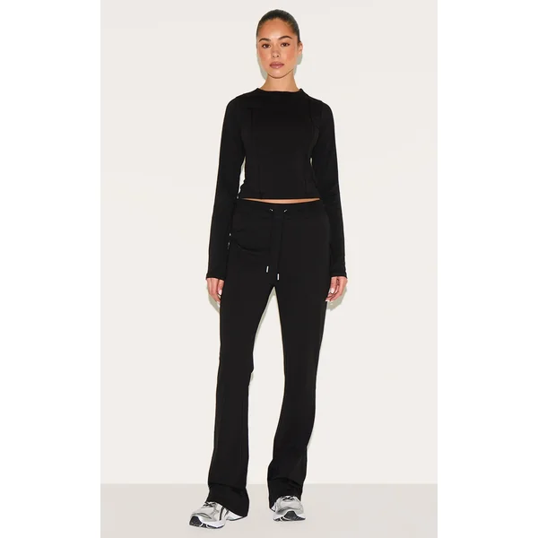 Black Cotton Seam Detail Mid Rise Skinny Flares