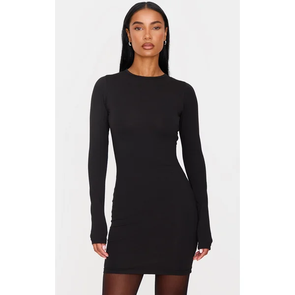 Black Cotton Tie Scoop Back Mini Dress