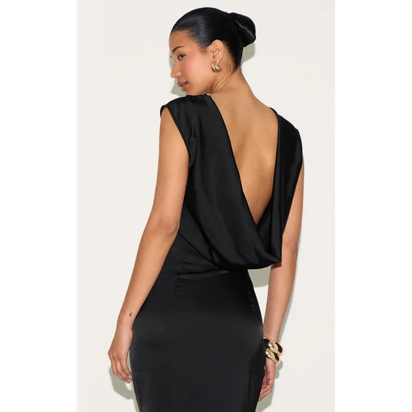 Black Cowl Back Satin Top