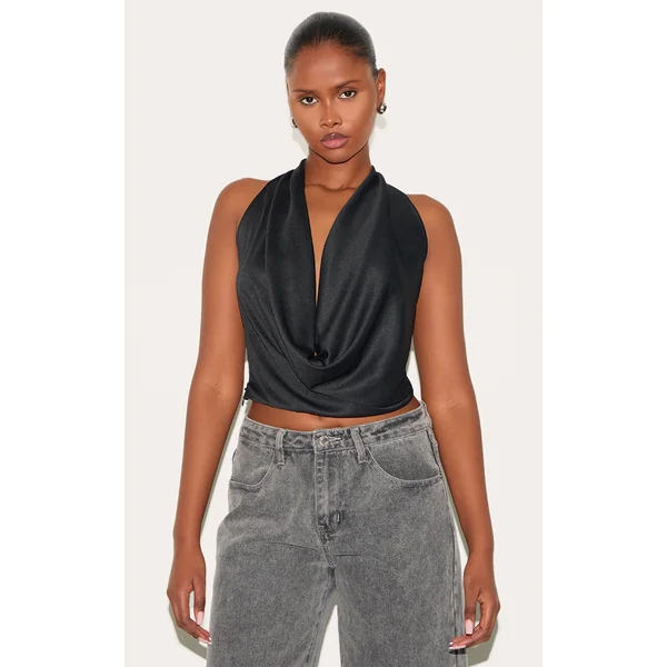 Black Cowl Neck Long Top