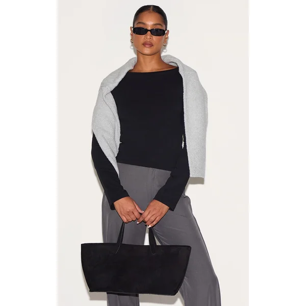 Black Crew Neck Flared Sleeve Long Top