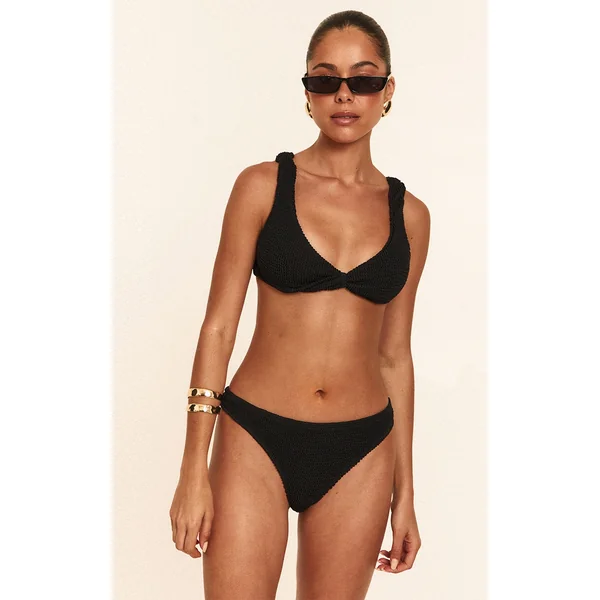 Black Crinkle Brazilian Bikini Bottoms