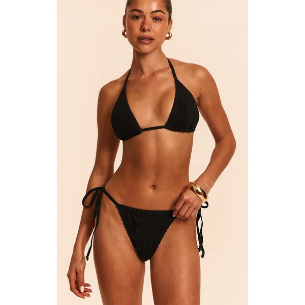 Black Crinkle Double Tie Side Bikini Bottoms