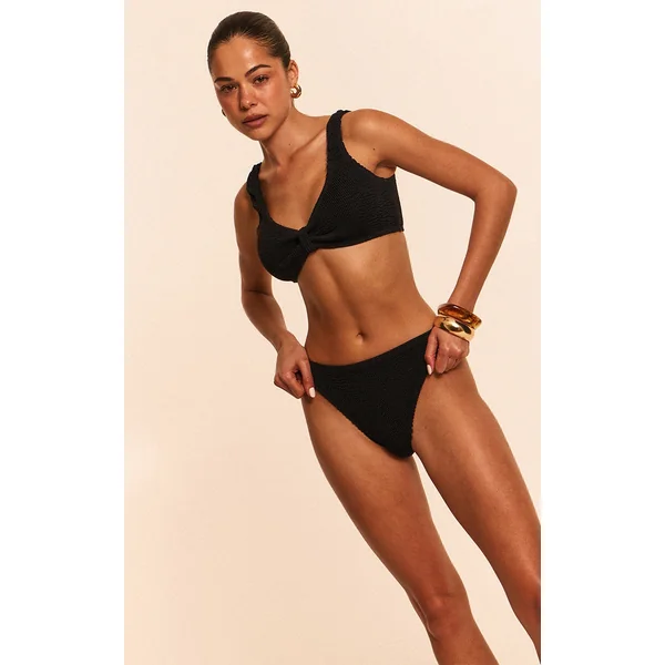 Black Crinkle Knot Front Bikini Top