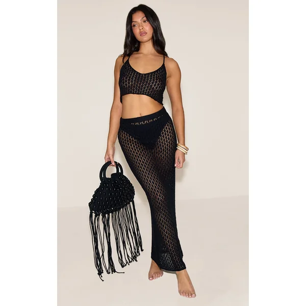 Black Crochet Knit Maxi Skirt