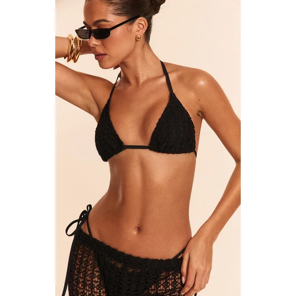 Black Crochet Overlay Triangle Bikini Top