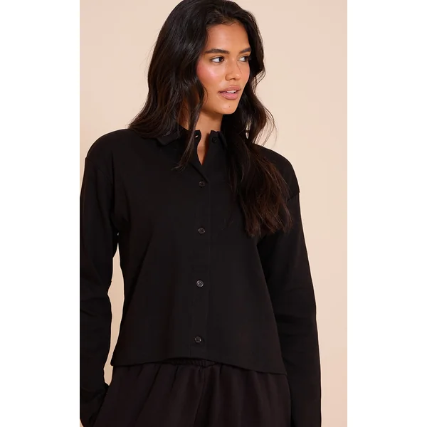 Black Cropped Boxy Collared Sweat