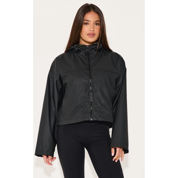 Black Cropped Hooded Jacket