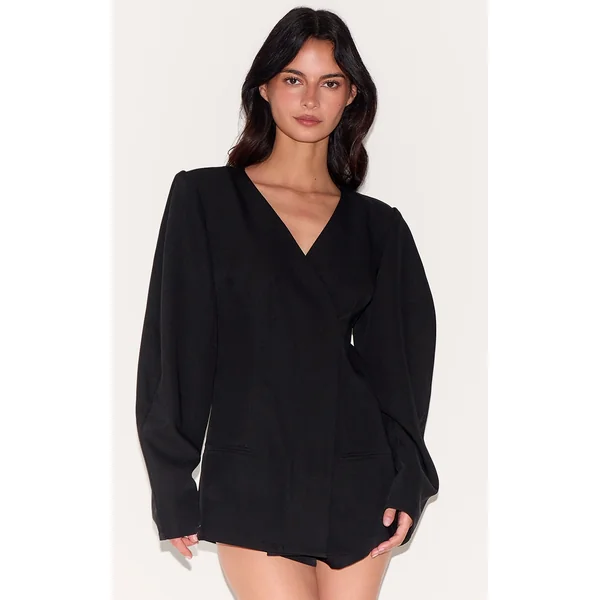 Black Cross Front Cocoon Sleeve Tailored Romper