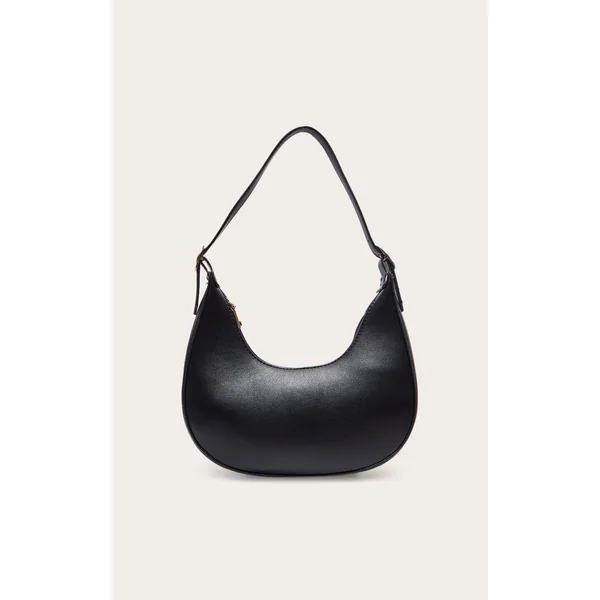 Black Curved PU Shoulder Bag