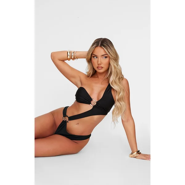 Black Cut Out Swirl Trim Swimsuit