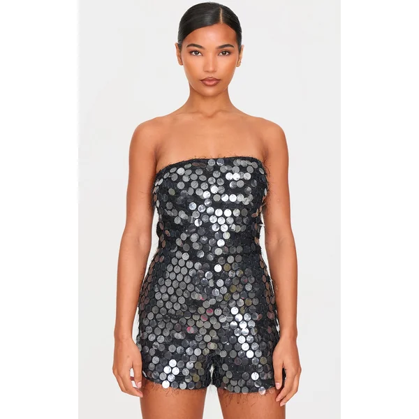 Black Disc Sequin Bandeau Romper