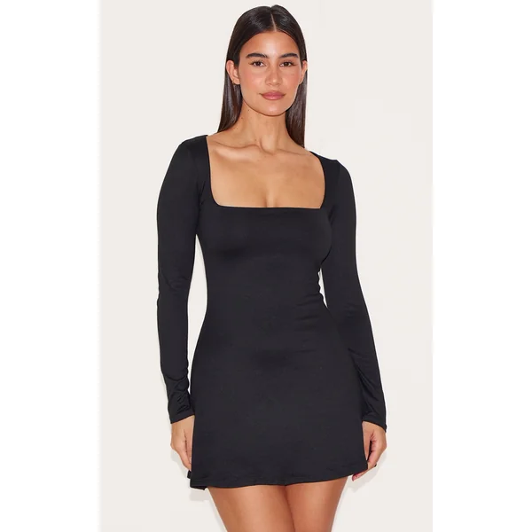 Black Double Contour Square Neck Bodycon Dress