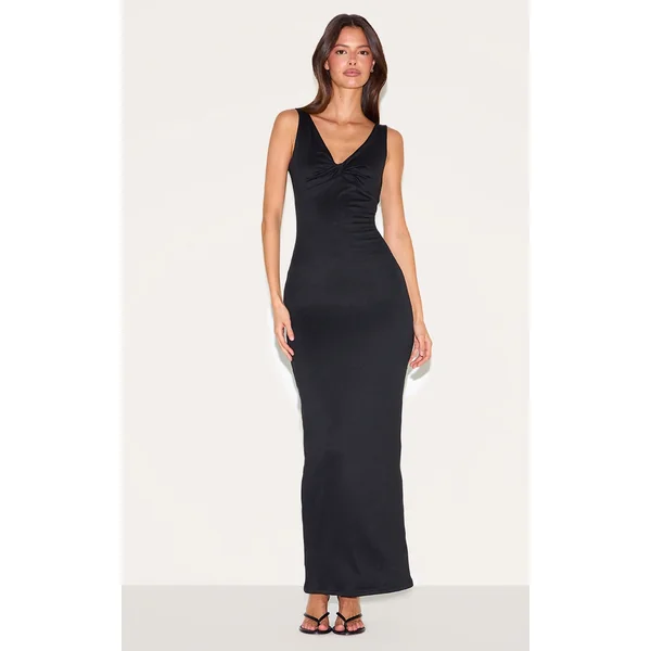 Black Double Contour Twist Bust Detail Maxi Dress