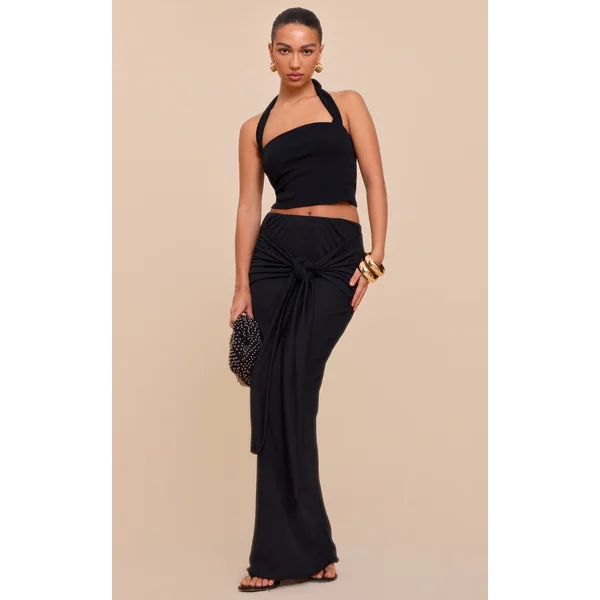 Black Double Layer Burnout Mesh Wrap Front Maxi Skirt