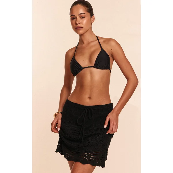 Black Double Layer Crochet Knit Skirt