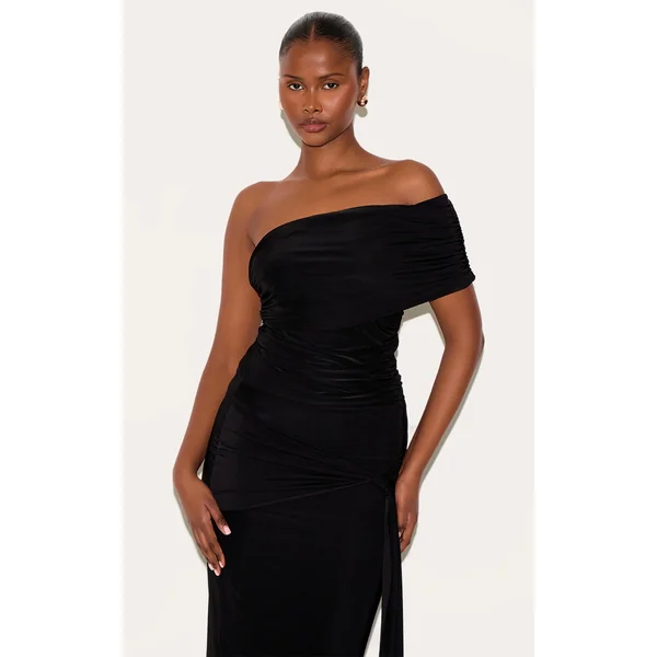 Black Double Layer Slinky Bardot Sleeve Top