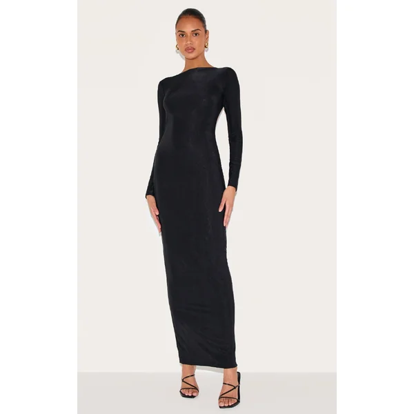 Black Double Layer Slinky Maxi Dress