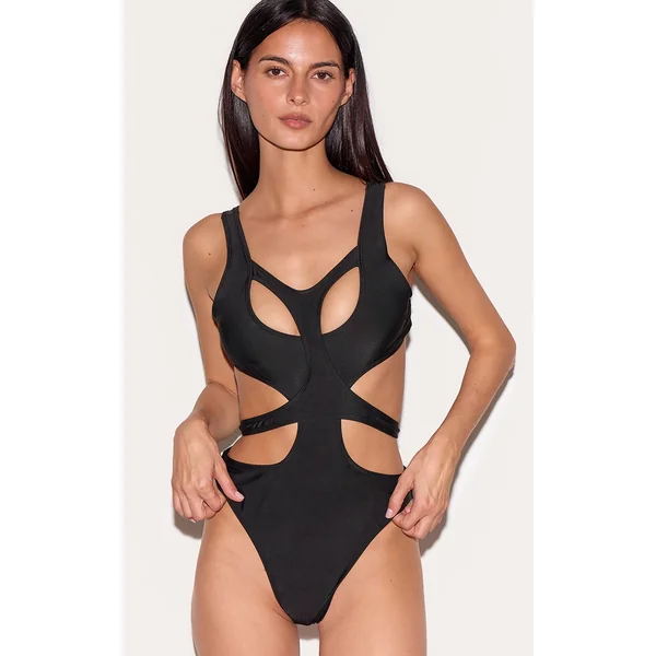 Black Double Layered Cut Out Swimsuit