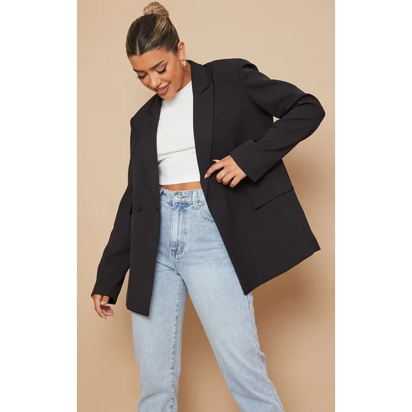 Black Double Pocket Detail Double Breasted Blazer