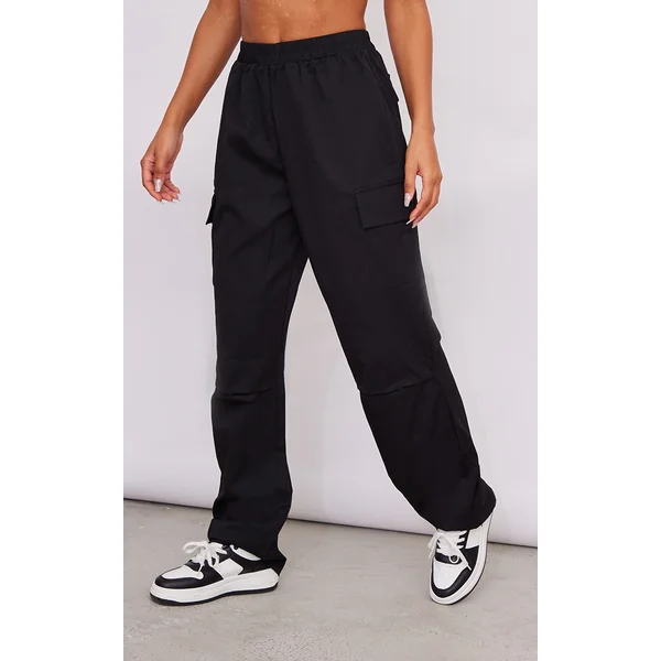 Black Elasticated Waist Straight Leg Cargo Pants