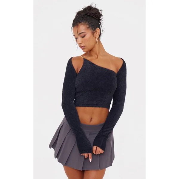 Black Eyelash Knit Shrug And Top Set