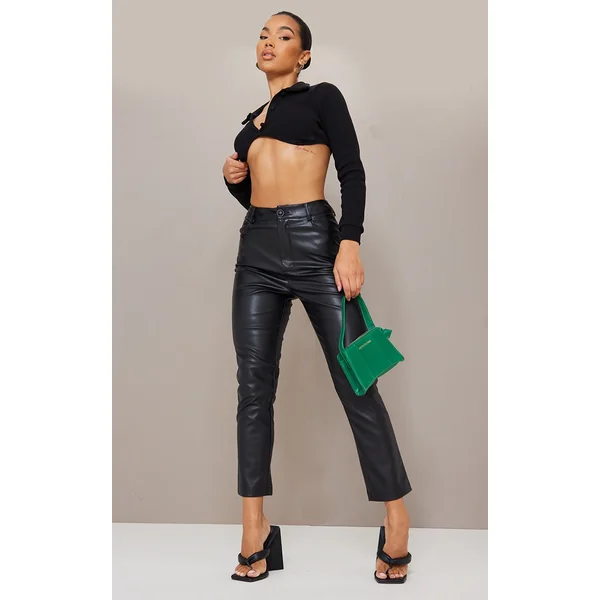 Black Faux Leather Cropped Pants