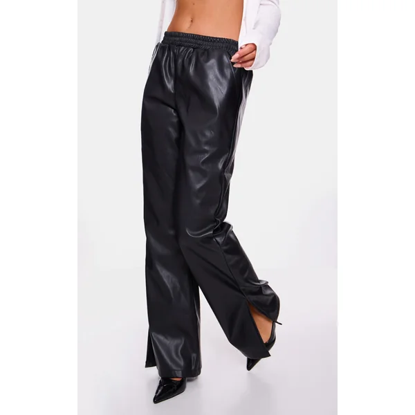 Black Faux Leather Elasticated Waist Straight Leg Pants