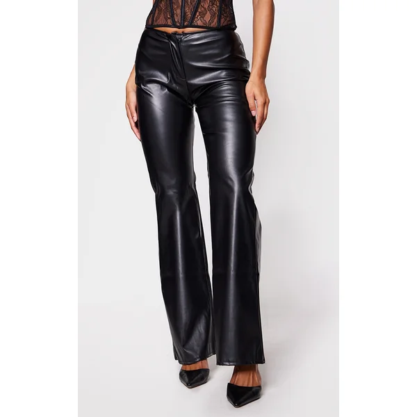 Black Faux Leather Low Rise Straight Leg Pants