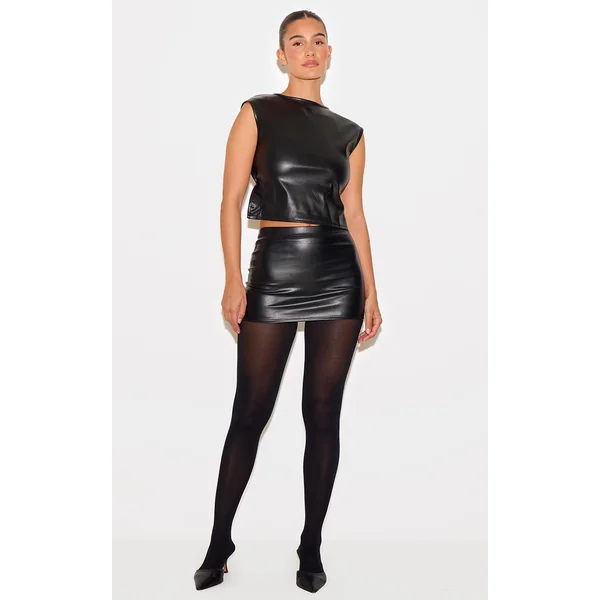 Black Faux Leather Micro Mini Skirt