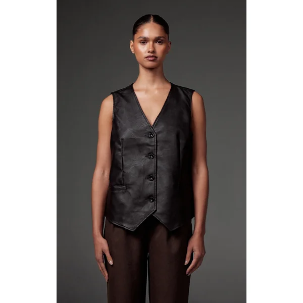 Black Faux Leather Oversized Vest