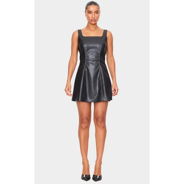 Black Faux Leather Square Neck Mini Dress