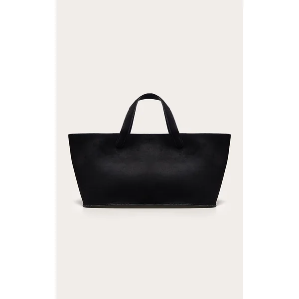 Black Faux Suede Elongated Hand Bag