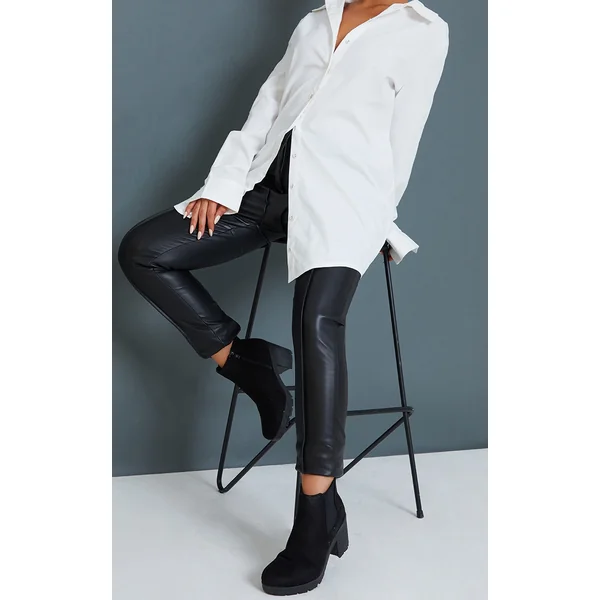 Black Faux Suede Round Toe Block Heel Chelsea Boots