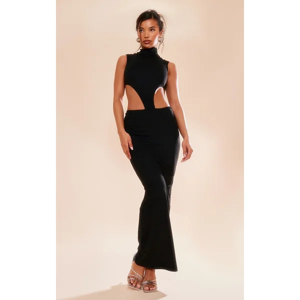 Black Faux Suede Sleeveless Cut Out Maxi Dress