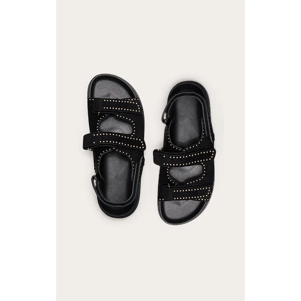 Black Faux Suede Velcro Footbed Sandals