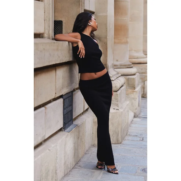 Black Fine Knit Maxi Skirt