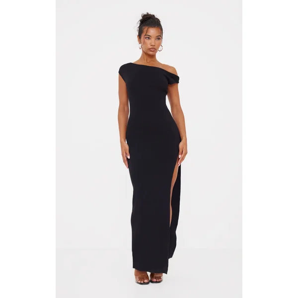 Black Fine Knit Twist Neck Maxi Dress