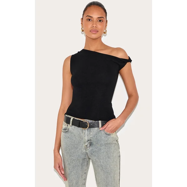 Black Fine Knit Twist Neck Vest Top