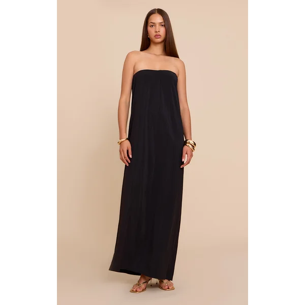 Black Floaty Woven Bandeau Maxi Dress