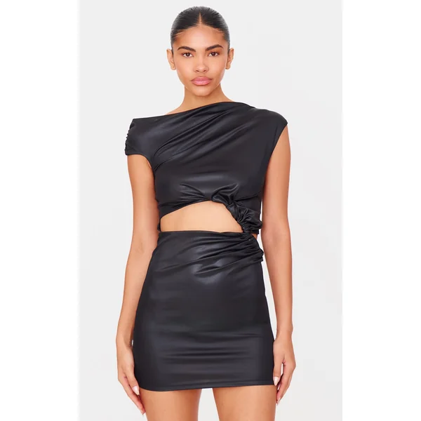 Black Foil Cut Out Twist Mini Dress